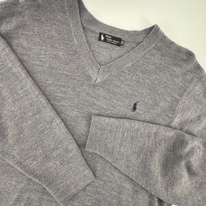 Polo Ralph Lauren Vintage Men Grey 100% Cashmere V-Neck Sweater Black Label 3XL